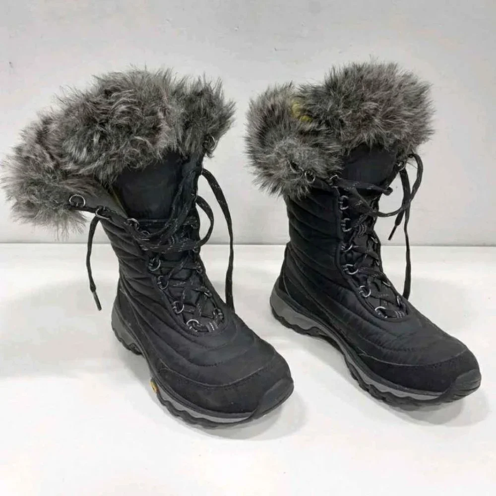 Eddie Bauer Women's Faux Fur Black Snow Boots Size 8 - Picture 1 of 6